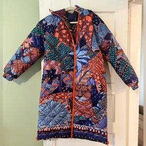 Farm Rio Blue Cool Leopard Long Reversible Puffer